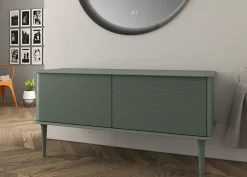 Meuble sous-vasque à suspendre l.141 cm avec plan de toilette et pieds H.29 cm, vert mat, Idra