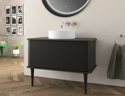 Meuble sous-vasque à suspendre l.95 cm avec plan de toilette, vasque à poser et pieds H.29 cm, noir mat, Idra