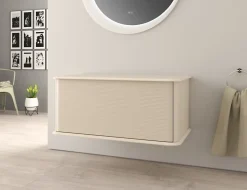 Meuble sous-vasque à suspendre l.95 cm avec plan de toilette, beige coton, Idra