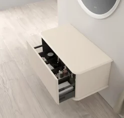 Meuble sous-vasque à suspendre l.95 cm avec plan de toilette, beige coton, Idra