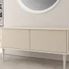 Meuble sous-vasque à suspendre l.141 cm avec plan de toilette et pieds H.29 cm, beige coton, Idra