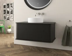 Meuble sous-vasque à suspendre l.95 cm avec plan de toilette et vasque à poser, noir mat, Idra