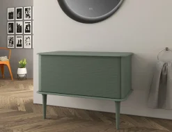 Meuble sous-vasque à suspendre l.95 cm avec plan de toilette et pieds H.29 cm, vert mat, Idra