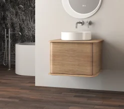 Meuble sous-vasque à suspendre l.61 cm avec plan de toilette et vasque à poser, effet chêne tabac, Idra