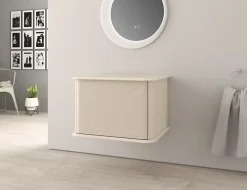 Meuble sous-vasque à suspendre l.61 cm avec plan de toilette, beige coton, Idra