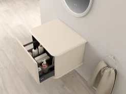 Meuble sous-vasque à suspendre l.61 cm avec plan de toilette, beige coton, Idra