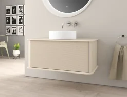 Meuble sous-vasque à suspendre l.95 cm avec plan de toilette et vasque à poser, beige coton, Idra