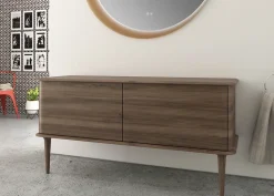 Meuble sous-vasque à suspendre l.141 cm avec plan de toilette et pieds H.29 cm, effet noyer, Idra