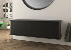 Meuble sous-vasque à suspendre l.141 cm avec plan de toilette, noir mat, Idra