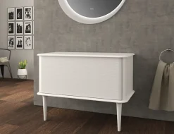Meuble sous-vasque à suspendre l.95 cm avec plan de toilette et pieds H.29 cm, blanc mat, Idra