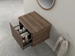 Meuble sous-vasque à suspendre l.61 cm avec plan de toilette, effet noyer, Idra