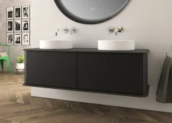 Meuble sous-vasque à suspendre l.141 cm avec plan de toilette et 2 vasques à poser, noir mat, Idra