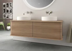 Meuble sous-vasque à suspendre l.141 cm avec plan de toilette et 2 vasques à poser, effet chêne tabac, Idra