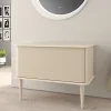 Meuble sous-vasque à suspendre l.95 cm avec plan de toilette et pieds H.29 cm, beige coton, Idra