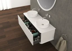 Meuble sous-vasque à suspendre l.141 cm avec plan de toilette et 2 vasques à poser, blanc mat, Idra
