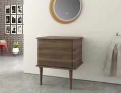 Meuble sous-vasque à suspendre l.61 cm avec plan de toilette et pieds H.29 cm, effet noyer, Idra