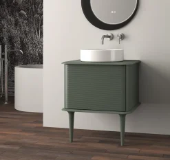Meuble sous-vasque à suspendre l.61 cm avec plan de toilette, vasque à poser et pieds H.29 cm, vert mat, Idra