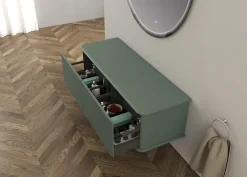 Meuble sous-vasque à suspendre l.141 cm avec plan de toilette, vert mat, Idra