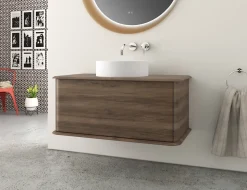 Meuble sous-vasque à suspendre l.95 cm avec plan de toilette et vasque à poser, effet noyer, Idra