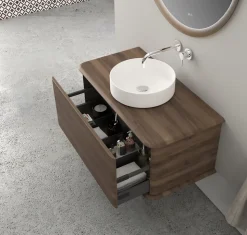 Meuble sous-vasque à suspendre l.95 cm avec plan de toilette et vasque à poser, effet noyer, Idra