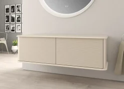 Meuble sous-vasque à suspendre l.141 cm avec plan de toilette, beige coton, Idra