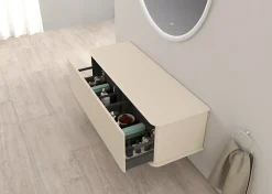 Meuble sous-vasque à suspendre l.141 cm avec plan de toilette, beige coton, Idra