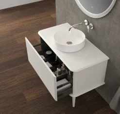 Meuble sous-vasque à suspendre l.95 cm avec plan de toilette, vasque à poser et pieds H.29 cm, blanc mat, Idra