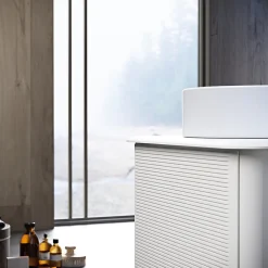 Meuble sous-vasque à suspendre l.61 cm avec plan de toilette et vasque à poser, blanc mat, Idra