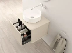 Meuble sous-vasque à suspendre l.61 cm avec plan de toilette et vasque à poser, beige coton, Idra