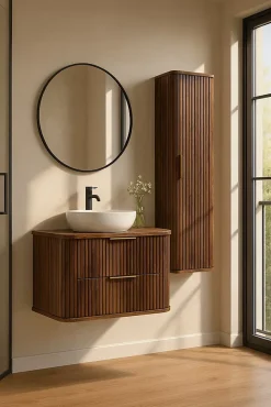 Meuble sous-vasque à suspendre GLAMOUR coloris noyer foncé 80 cm