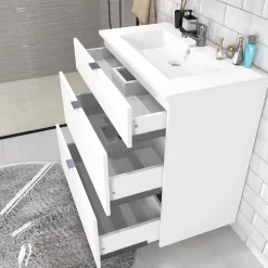 Meuble sous-vasque 3 tiroirs MARBELLA 60 cm + vasque / Blanc