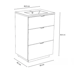 Meuble sous-vasque 3 tiroirs MARBELLA 60 cm + vasque / Blanc