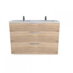 Meuble sous-vasque 3 tiroirs MARBELLA 120 cm + vasque / Décor Chêne blanchi