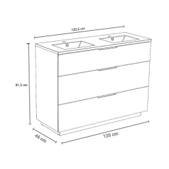 Meuble sous-vasque 3 tiroirs MARBELLA 120 cm + vasque / Décor Chêne blanchi