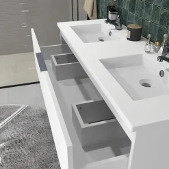 Meuble sous-vasque 3 tiroirs MARBELLA 120 cm + vasque / Blanc