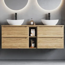 Meuble sous-vasque 140cm 2 niches plan de toilette Viggo Bois