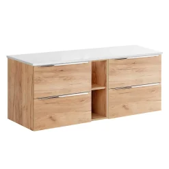 Meuble sous-vasque 140cm 2 niches April Bois et Blanc