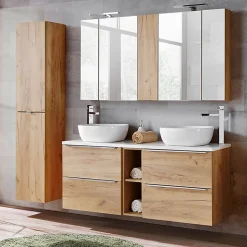 Meuble sous-vasque 140cm 2 niches April Bois et Blanc