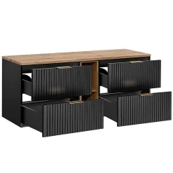 Meuble sous-vasque 140cm 2 niches Adriel Noir et Bois