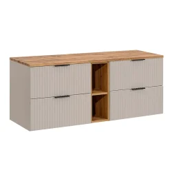 Meuble sous-vasque 140cm 2 niches Adriel Cachemire et Bois