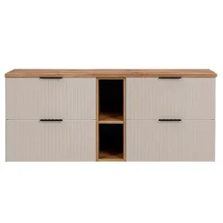 Meuble sous-vasque 140cm 2 niches Adriel Cachemire et Bois