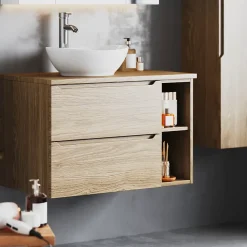 Meuble sous-vasque 80cm 2 niches plan de toilette Viggo Bois