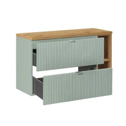 Meuble sous-vasque 100cm 2 tiroirs 2 niches Jade Vert et Bois