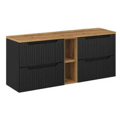 Meuble sous-vasque 140cm 4 tiroirs 2 niches Riva Noir et Bois