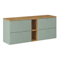 Meuble sous-vasque 140cm 4 tiroirs 2 niches Jade Vert et Bois
