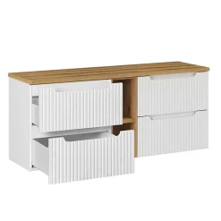 Meuble sous-vasque 140cm 4 tiroirs 2 niches Riva Blanc et Bois