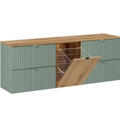 Meuble sous-vasque 160cm panier à linge Jade Vert et Bois