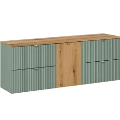 Meuble sous-vasque 160cm panier à linge Jade Vert et Bois