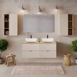 Meuble sous-vasque 120cm plan de toilette Azel Cachemire et Bois