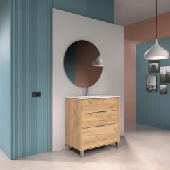Meuble sous-vasque effet chêne l.80 cm + plan simple vasque porcelaine, Futurbath Louna